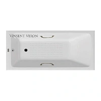 Чугунная ванна Vinsent Veron Kingston VKN1808050H/VH0012BR-AS, 180 x 80 см, с антискользящим покрытием, ручки бронза, цвет белый