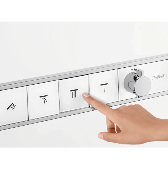 Смеситель для душа Hansgrohe RainSelect хром/белый 15358400 (детальная фотография), прямоугольная форма
