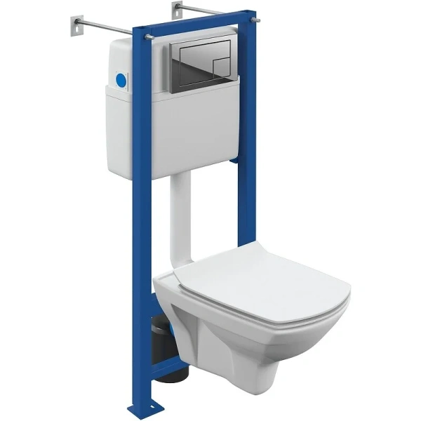 Унитаз с инсталляцией Cersanit Carina с кнопкой хром глянцевый 64441 (детальная фотография)