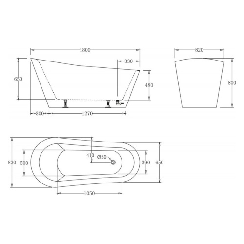 Ванна акриловая BelBagno 180х82 см овальная отдельностоящая BB63-1800 (детальная фотография), современныe, hi-tech