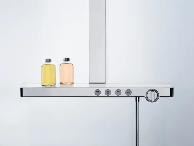 Душевая стойка Hansgrohe Rainmaker Select с термостатом 27106400 (детальная фотография), хром, белые