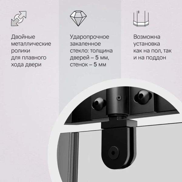 Душевой уголок Am.Pm Sunny 90x90 см профиль черный W87G-405-9090-BT (детальная фотография), стеклянные, угловые, без поддона