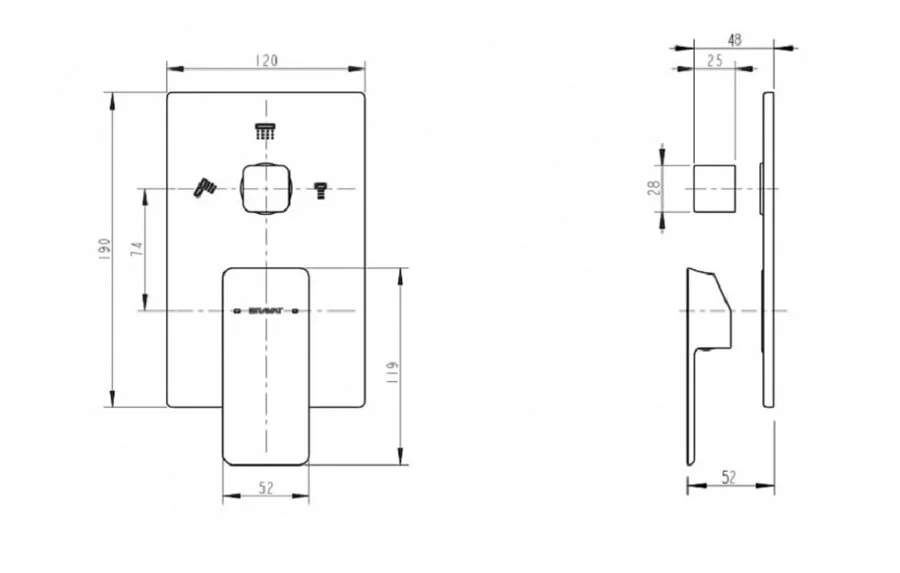 Смеситель встраиваемый в стену, три функции Bravat Phillis P69195C-ENG (детальная фотография), для душа