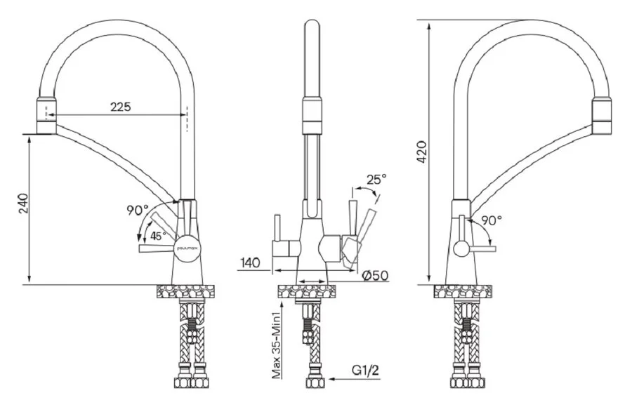 Смеситель для кухни Paulmark Siegen хром с черным Si213111-CR (детальная фотография), для кухни
