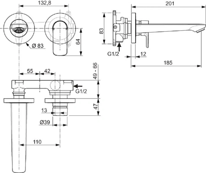 Смеситель для раковины Ideal Standard Connect Air внешняя часть, хром A7029AA (детальная фотография), для раковины