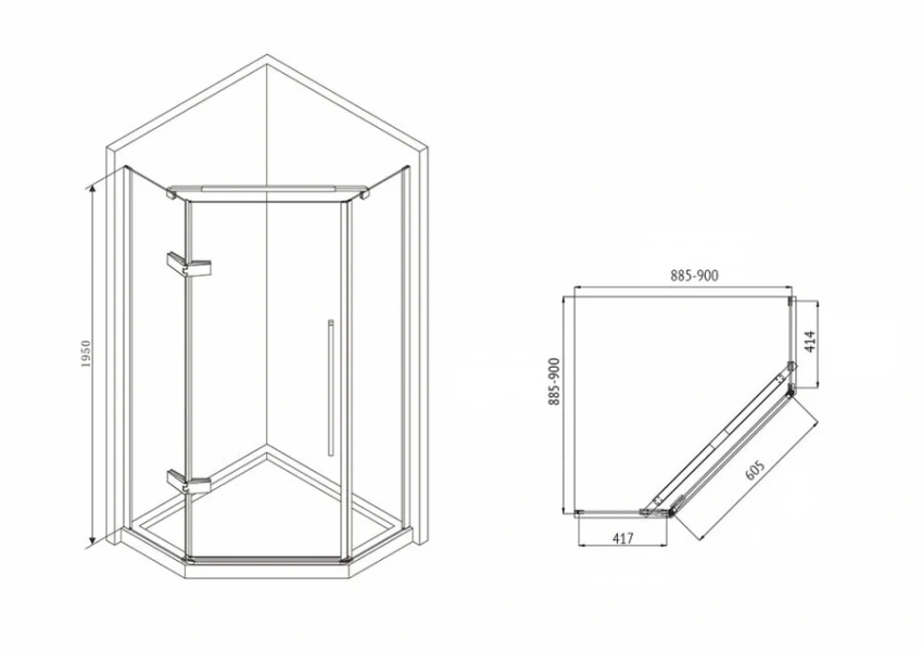 Душевой уголок Abber Ewiges Wasser 90x90 см стекло матовое AG05090M (детальная фотография), многоугольные