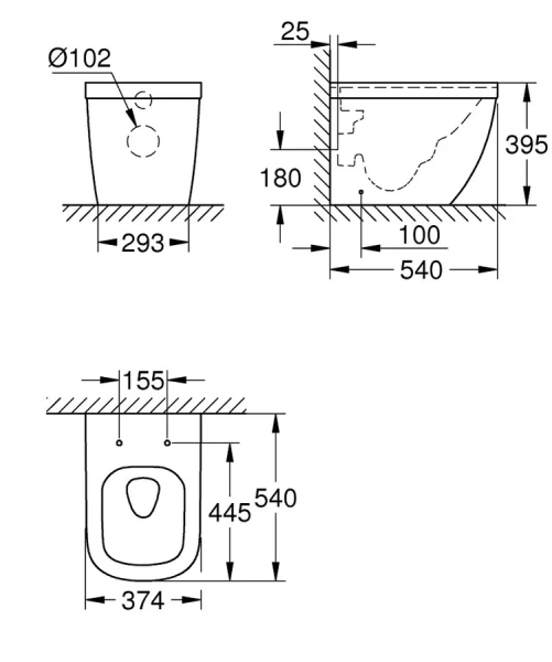 Чаша напольного приставного унитаза Grohe Euro Ceramic 3933900H (детальная фотография), современные, hi-tech