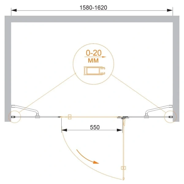 Душевая дверь в нишу Cezares Bergamo 160 см правая BERGAMO-W-B-13-60+60/40-C-Cr-R (детальная фотография), хром