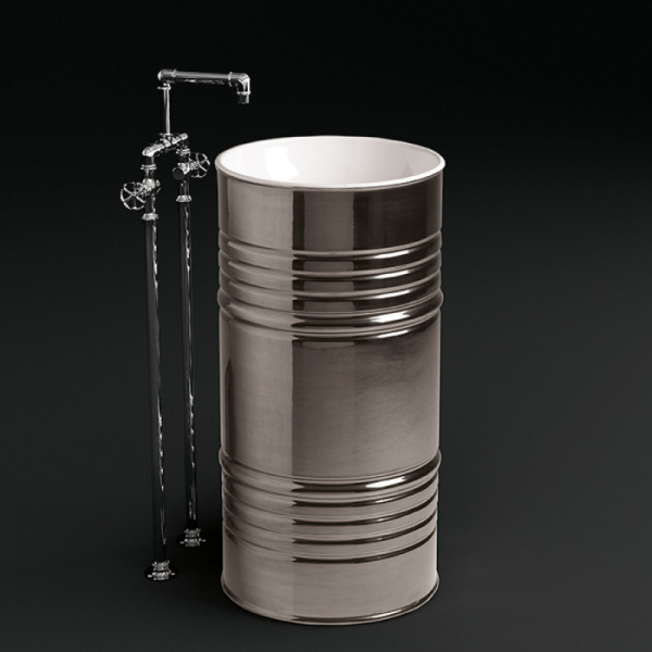 Раковина напольная Kerasan Artwork Barrel белый/платина 4742K44 (детальная фотография), напольные, свободностоящие