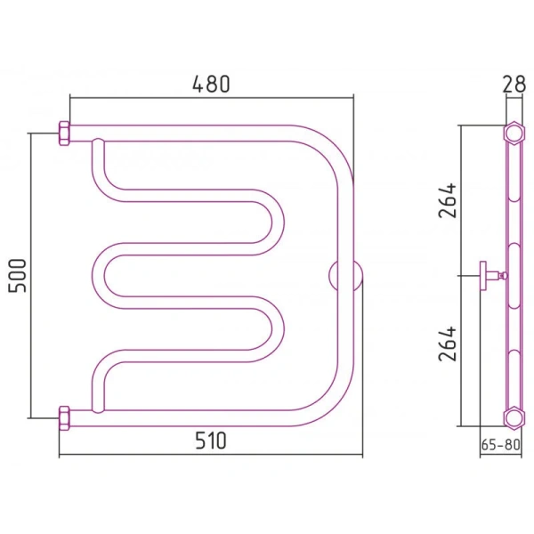 Полотенцесушитель водяной Сунержа Лира+ 50х50 см темный титан муар 15-4011-5050 (детальная фотография), современные, hi-tech