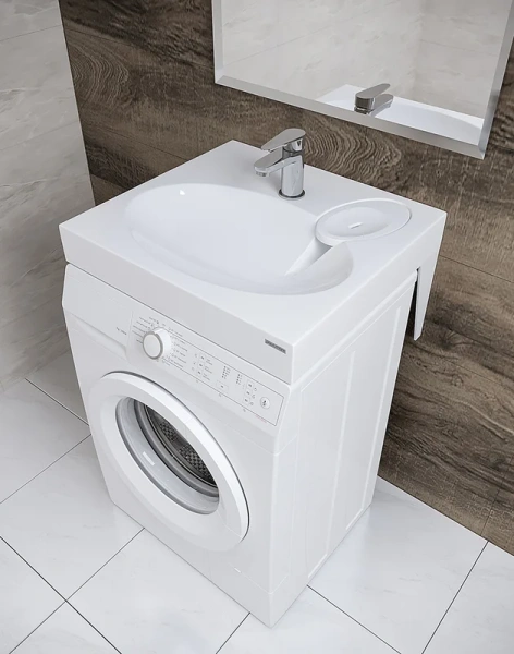Раковина над стиральной машиной Paulmark Mond 60 см из литьевого мрамора PM720431 (детальная фотография), современные, hi-tech