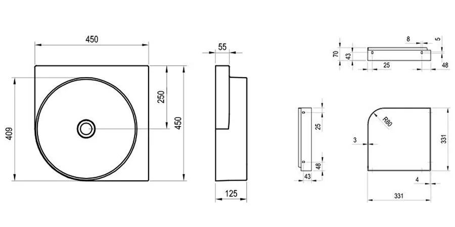 Раковина консоль Ravak Yard XJX01 45 см угловая (детальная фотография), современные, hi-tech