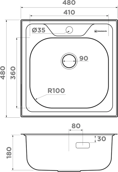 Мойка для кухни Omoikiri Saru 48-IN 48 см нержавеющая сталь 4993833 (детальная фотография), 50x50 см