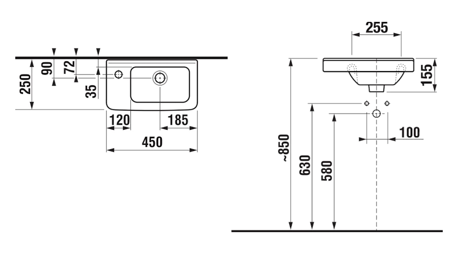Схема (детальная фотография), подвесные, накладные (на столешницу), пристенные