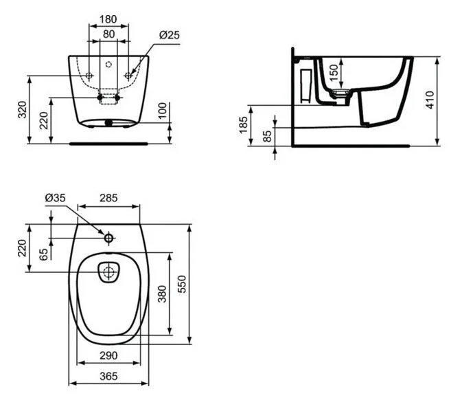 Биде подвесное Ideal Standard Dea с отверстием под смеситель T509801 (детальная фотография), современные, hi-tech