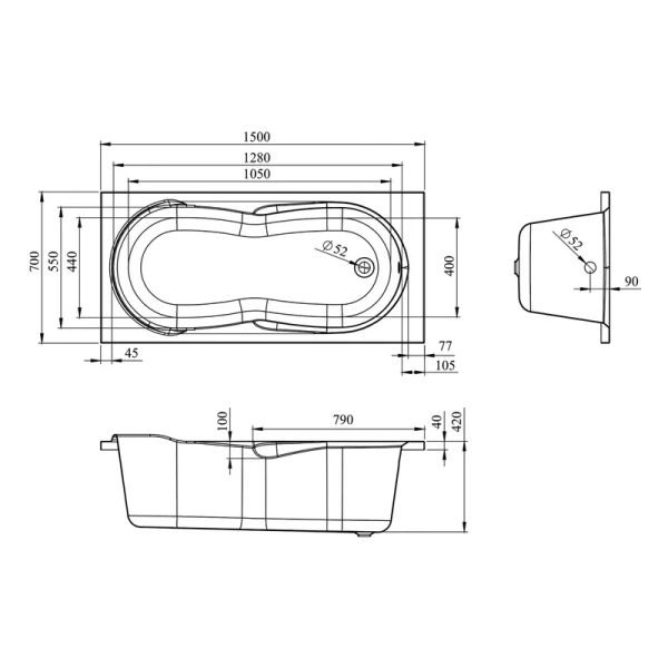 Ванна акриловая Lavinia Boho Easter Pro 150x70 см белая 37060050 (детальная фотография), по запросу