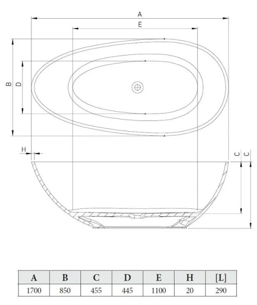 Ванна из искусственного камня C-Bath Demetra CBM002001 170 х 85 см, белая (детальная фотография), современныe, hi-tech