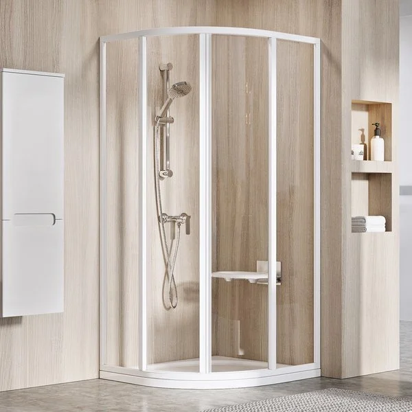 Полукруглый душевой уголок, профиль белый, стекло прозрачное, Ravak Supernova SKCP4-90 31170100Z1 (детальная фотография)