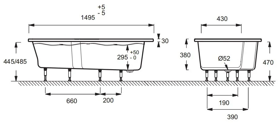 Ванна акриловая Jacob Delafon Bain Douche Neo E6D119-00 150 х 80 х 60 левая/правая E6D119L-00 (детальная фотография), угловые, приставные, встраиваемые