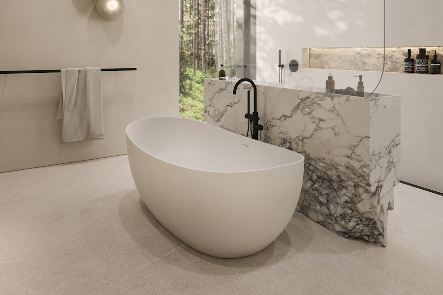 Ванна из искусственного камня Abber Stein 180x85 см белая матовая AS9615 (детальная фотография), современныe, hi-tech