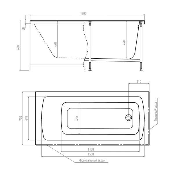 Ванна акриловая Timo Ritta 170x75 см белая RITTA1775 (детальная фотография), акриловые