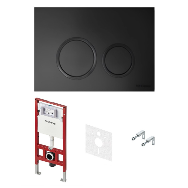 Инсталляция для унитаза Tece TECEspring R с  черной матовой кнопкой смыва S955104 (детальная фотография)