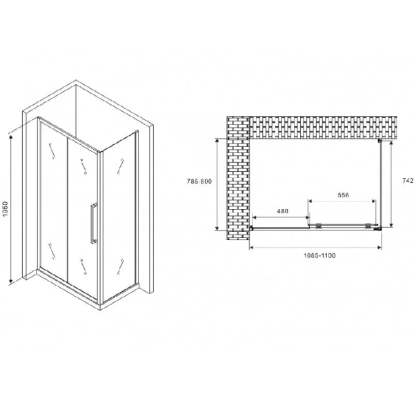 Душевой уголок Abber Schwarzer Diamant 110x80 см профиль хром AG30110H-S80 (детальная фотография), прямоугольные