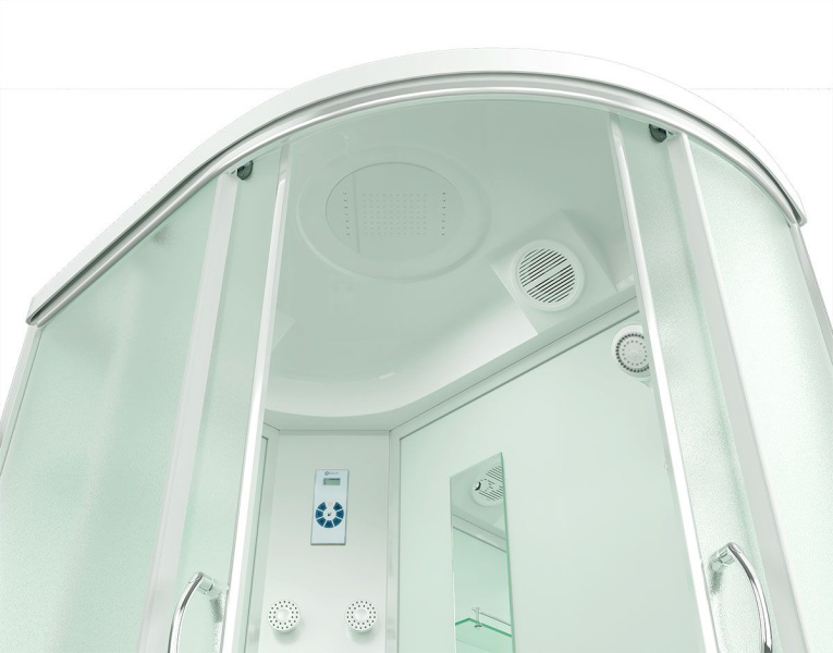 Душевая кабина левосторонняя, задняя стенка белая, стекло матовое, Erlit Comfort ER4512PL-C3 ER4512PL-C3-RUS (детальная фотография), с раздвижными дверьми