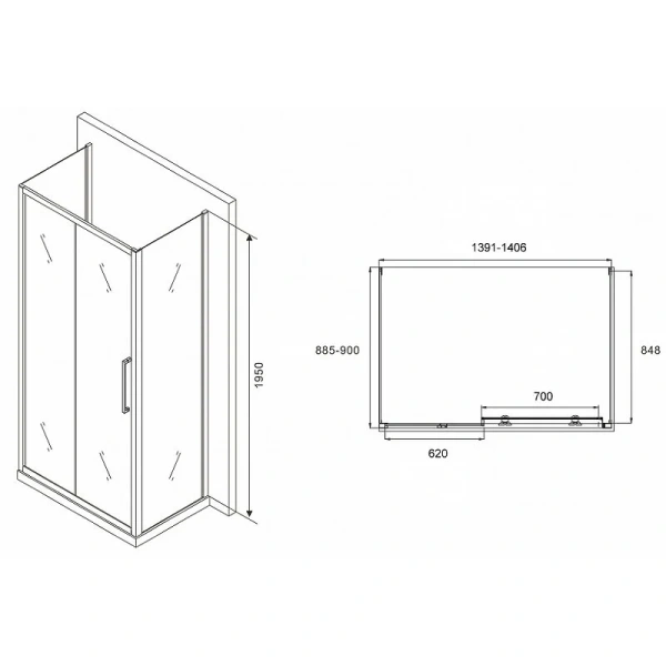 Душевой уголок Abber Schwarzer Diamant 140x90 см профиль хром стекло матовое AG30140MH-S90M-S90M (детальная фотография), прямоугольные