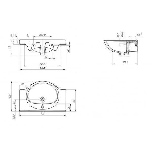 Раковина Cersanit Erica 70 см белая S-UM-ERI70/1-w (детальная фотография), современные, hi-tech