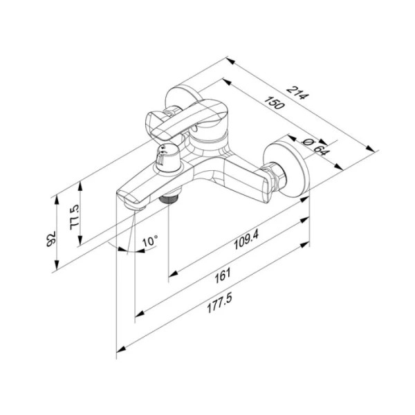 Смеситель для ванны IDDIS Ray черный матовый RAYBL02i02WA (детальная фотография), для ванны