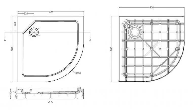 Душевой поддон Cezares Tray 90х90 см из стеклокомпозита TRAY-SMC-R-90-550-150-W (детальная фотография), недорогие