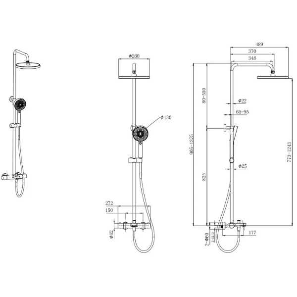 Душевая стойка Акватек черный матовый AQ2043MB (детальная фотография), современные, hi-tech