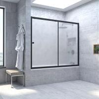 Душевая шторка на ванную профиль черный матовый стекло сатин Vegas-glass