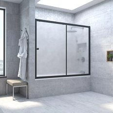 Душевая шторка на ванную профиль черный матовый стекло сатин Vegas-glass