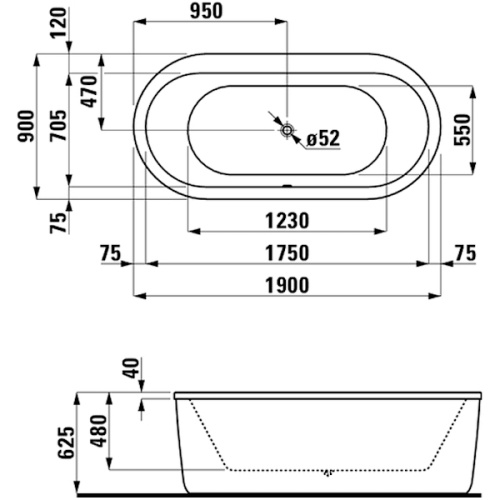 Ванна с гидромассажной системой 675 Laufen Solutions 2.2551.2.000.675.1 (детальная фотография), акриловые
