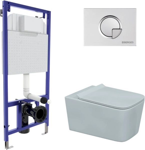 Унитаз с инсталляцией BERGES Floe кнопка R2 матовый хром 043281 (детальная фотография)