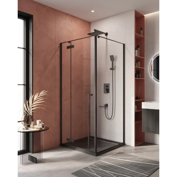 Душевой уголок Cezares Liner 90x90 см профиль черный левый LINER-A-1-90-C-NERO-L (детальная фотография)