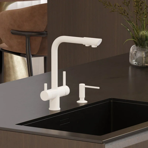 Смеситель для кухни WasserKRAFT белый матовый A8357 (детальная фотография), хром, белые