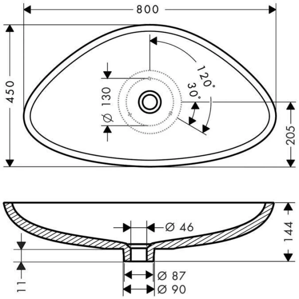 Раковина накладная Axor Massaud 42300000 (детальная фотография), современные, hi-tech