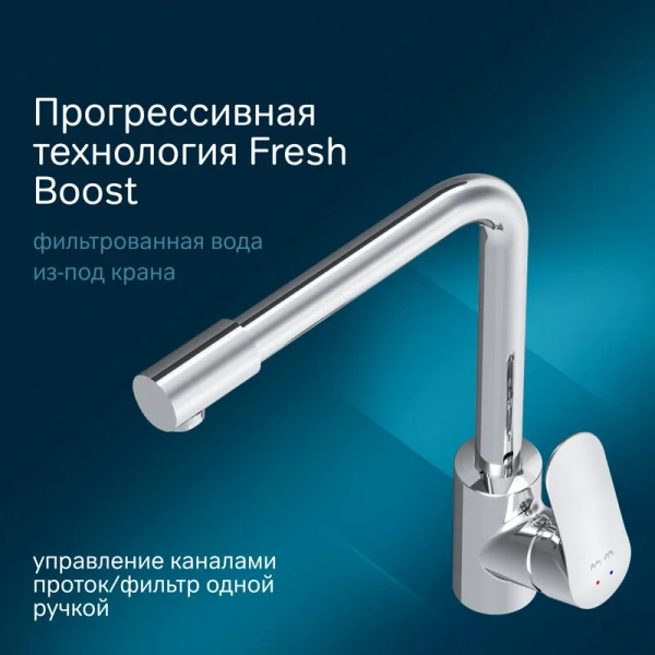 Смеситель для кухни AM.PM Like F80057 однорычажный (детальная фотография), хром, матовый хром, черные