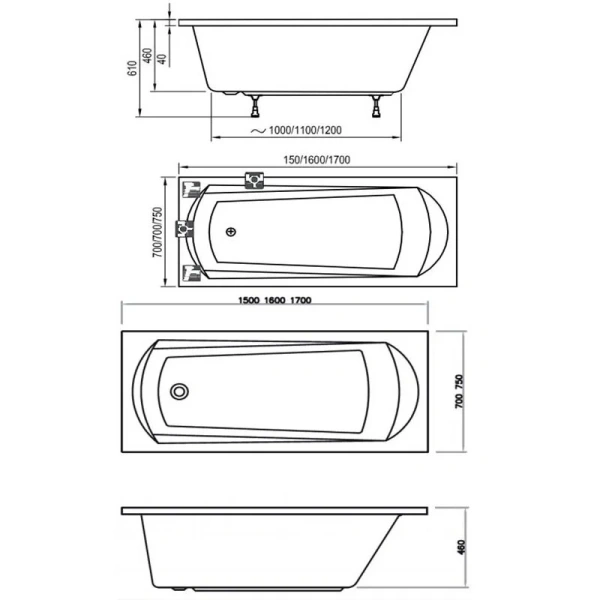 Ванна акриловая Ravak Domino 150х70 см белая C641000000 (детальная фотография), прямоугольные
