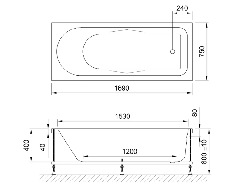 Акриловая ванна Royal Bath Tudor RB 407701 170 х 75 см RB407701 (детальная фотография), акриловые