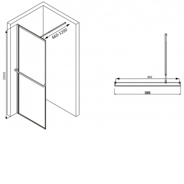 Душевая перегородка Abber Immer Offen 100 см стекло прозрачное AG60100B8 (детальная фотография), современные, hi-tech