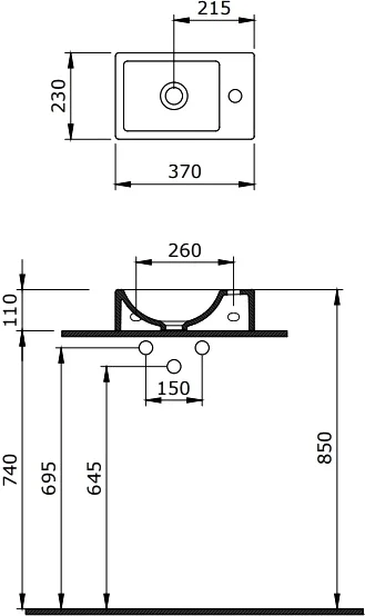 Раковина BERGES Small 37 см смеситель справа 182010 (детальная фотография), маленькие, прямоугольной формы