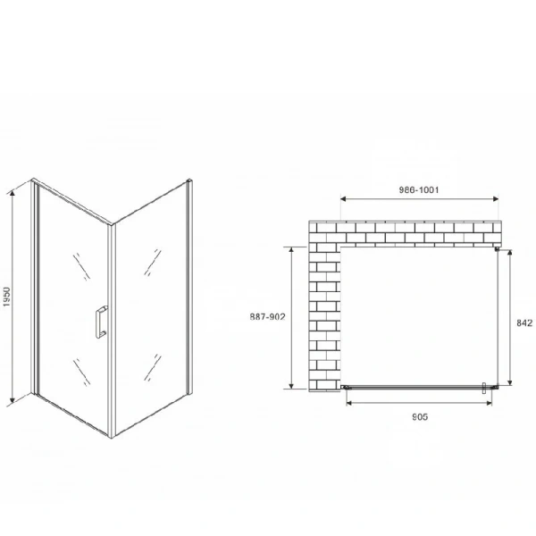 Душевой уголок Abber Sonnenstrand 100х90 см профиль черный AG04100B-S90B (детальная фотография), прямоугольные