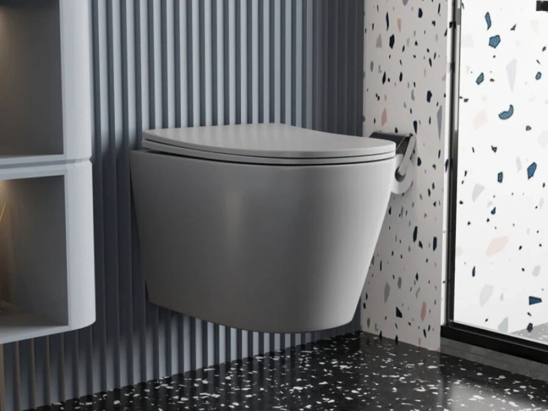 Унитаз подвесной Abber BEQUEM серый матовый AC1102MG (детальная фотография), цветные