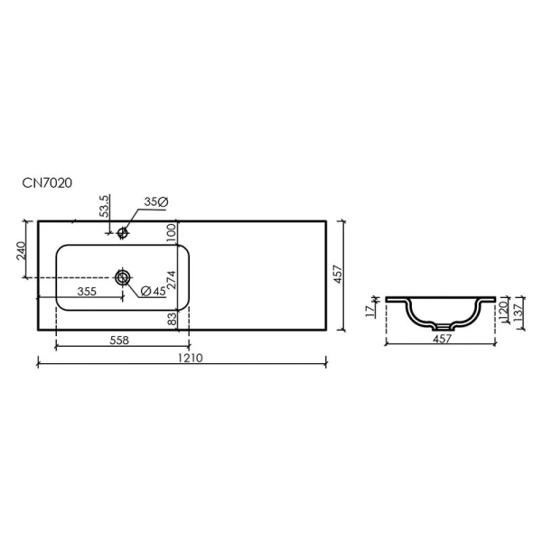 Раковина Ceramica Nova Grace 121 см левая CN7020 (детальная фотография), современные, hi-tech