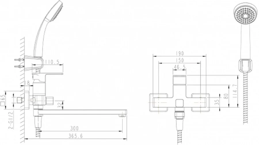 Смеситель для ванны Bravat Riffle F672106C-LB (детальная фотография), для ванны