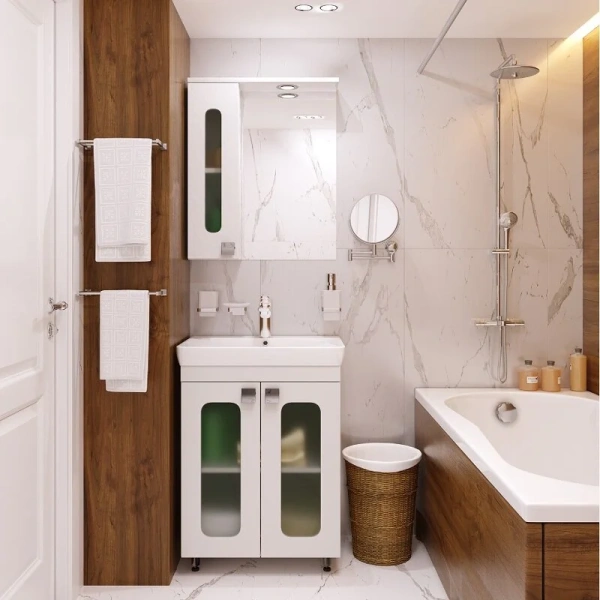 Зеркальный шкаф с подсветкой Misty Урал 60 см левый Э-Ура-04060-021Л (детальная фотография), белые